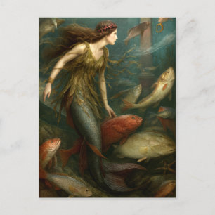 Postal Sirena Bajo El Mar Con Peces