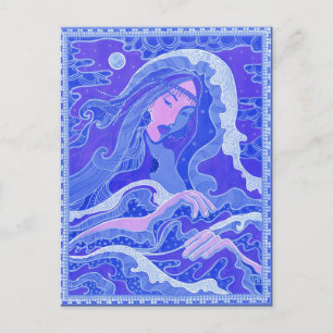 Postal Sirena, Chica asiático, rosa azul