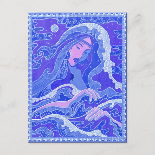 Postal Sirena, Chica asiático, rosa azul (Anverso)