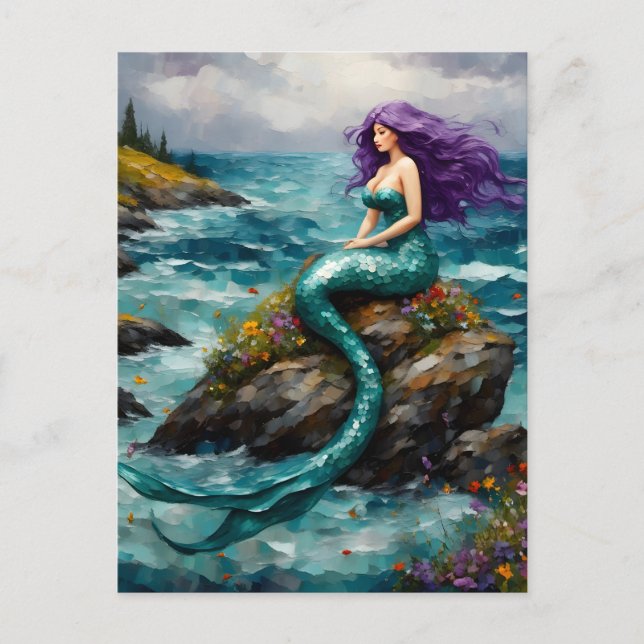 Postal Sirena con cabello púrpura (Anverso)