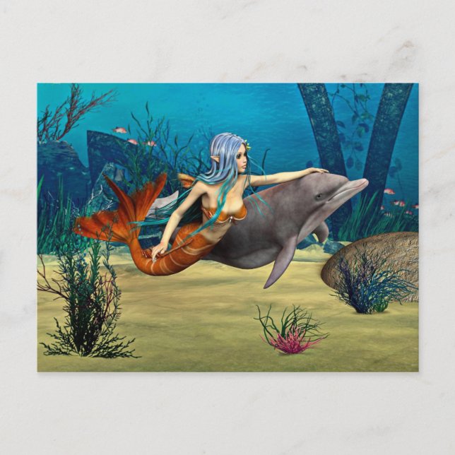 Postal Sirena con delfín (Anverso)