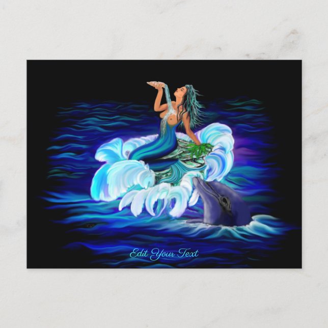 Postal Sirena con delfín (Anverso)