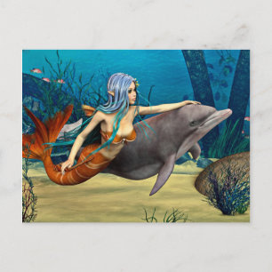 Postal Sirena con delfín