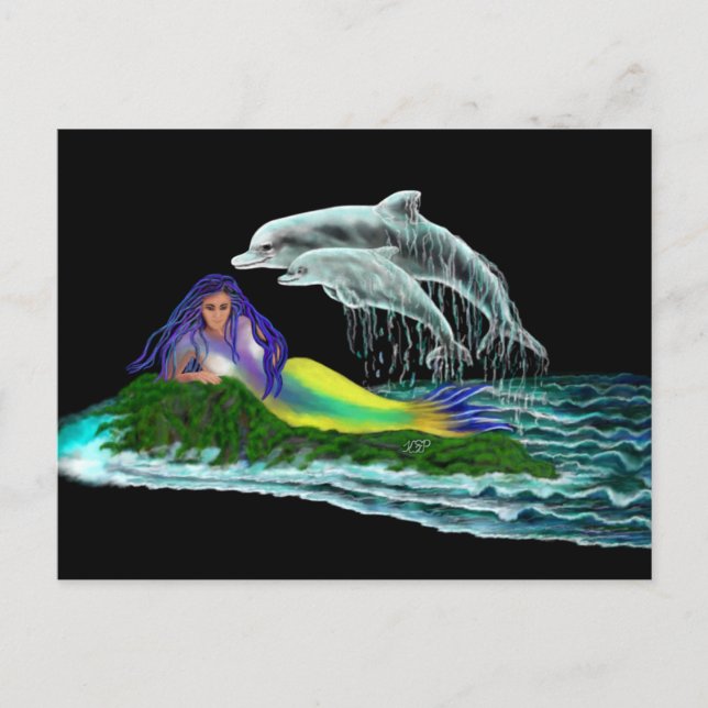 Postal Sirena con delfines (Anverso)