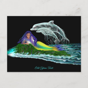 Postal Sirena con delfines