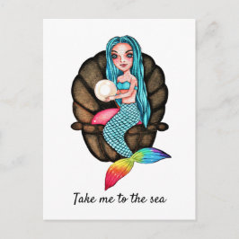 Postal Sirena Con El Arte De La Acuarela Perla