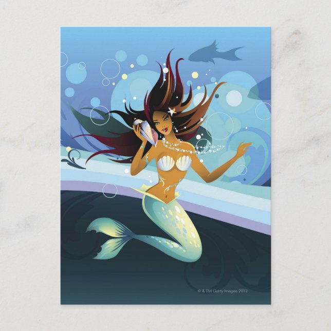 Postal Sirena con la cáscara al oído (Anverso)