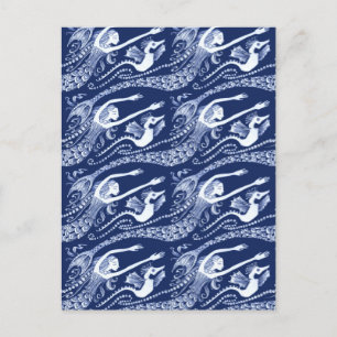 Postal Sirena con las perlas y el Seahorse