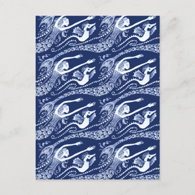Postal Sirena con las perlas y el Seahorse (Anverso)