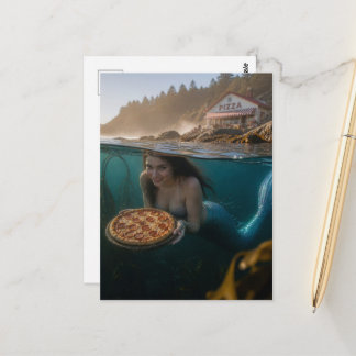 Postal Sirena Con una Pizza