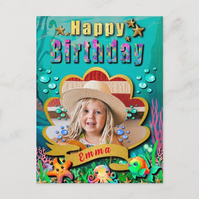 Postal Sirena, conchas marinas, amigos de animales marino (Anverso)