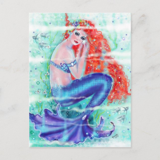 Postal Sirena de cabeza roja con cola púrpura de Renee (Anverso)