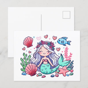 Postal Sirena de dibujos animados linda 