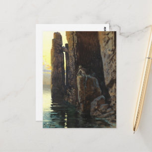 Postal Sirena de Mar Costera Muchacha Desnuda & Deseos Al