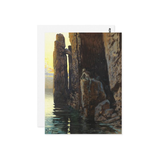 Postal Sirena de Mar Costera Muchacha Desnuda & Deseos Al (Anverso/Reverso In Situ)