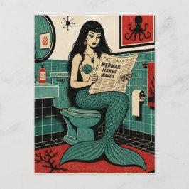 Postal Sirena de mediados de siglo en el inodoro leyendo