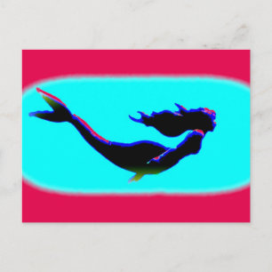 Postal sirena de natación roja y azul