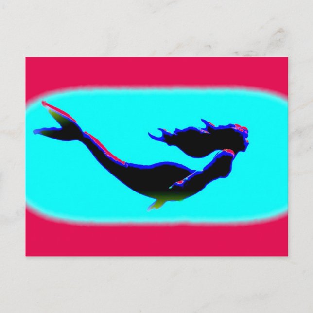 Postal sirena de natación roja y azul (Anverso)