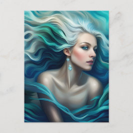 Postal Sirena de pelo azul