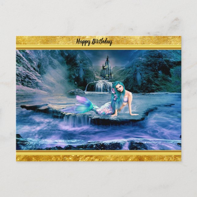 Postal Sirena de pelo turquesa (Anverso)