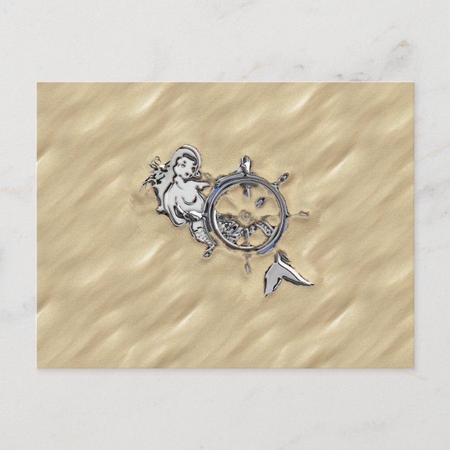 Postal Sirena de plata en la arena (Anverso)