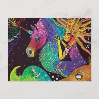 Postal Sirena del unicornio del arco iris