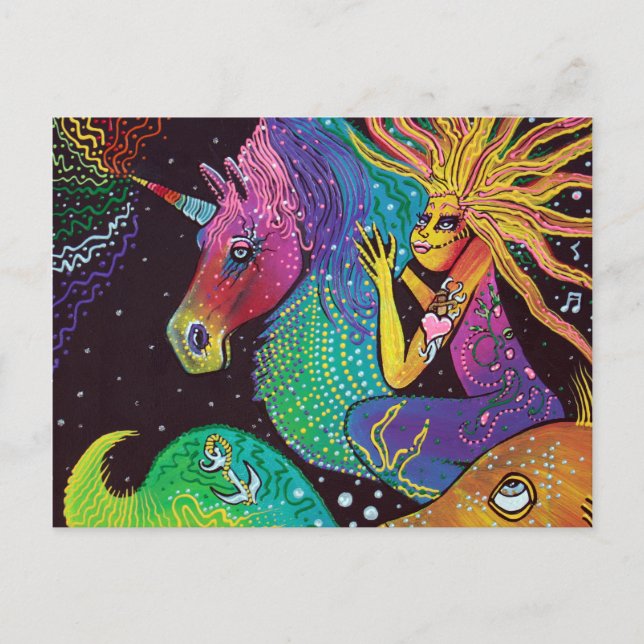 Postal Sirena del unicornio del arco iris (Anverso)