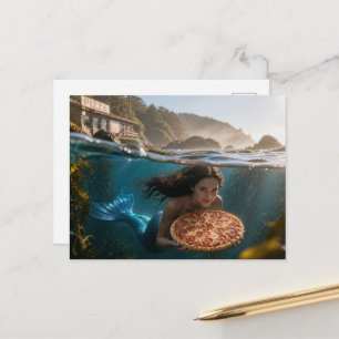 Postal Sirena Divertida Con una Pizza