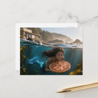 Postal Sirena Divertida Con una Pizza