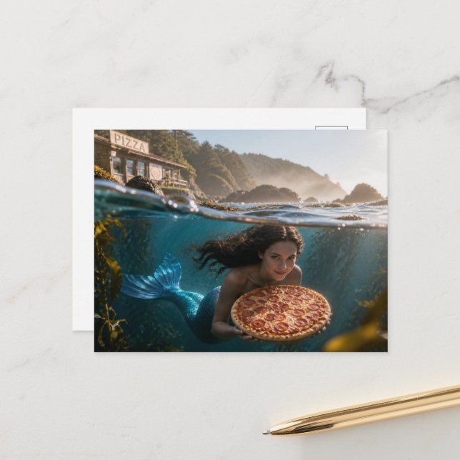 Postal Sirena Divertida Con una Pizza (Anverso/Reverso In Situ)