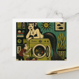 Postal Sirena divertida de mediados de siglo día de lavad