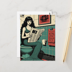 Postal Sirena divertida de mediados de siglo en el inodor