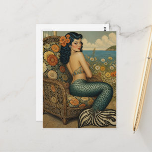 Postal Sirena en una silla vintage