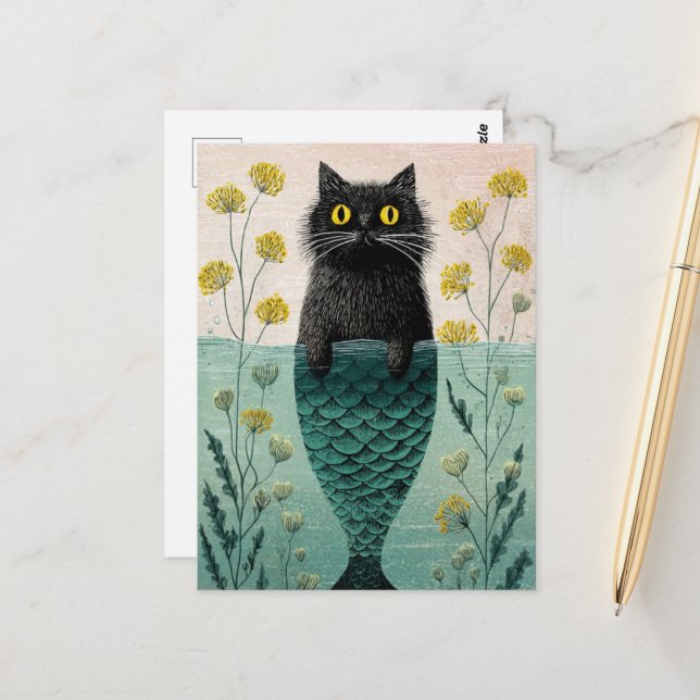 Postal Sirena Gatito Negro (Anverso/Reverso In Situ)