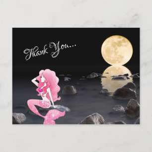 Postal Sirena Hermosa de Rosa con Luna Llena Gracias