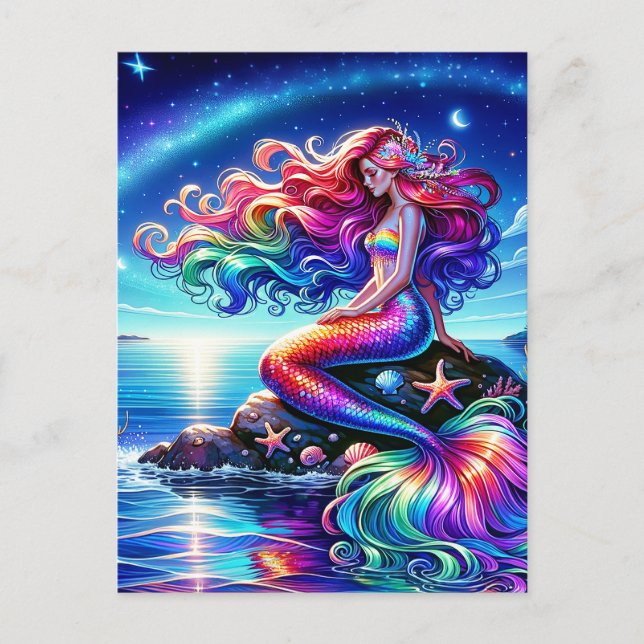 Postal Sirena Hermosa Ninfa Del Mar Arcoíris (Anverso)