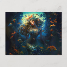 Postal Sirena Marina Rodeada por Pintura de Fantasía de P