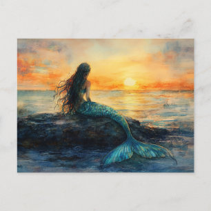 Postal Sirena mirando el arte de amanecer