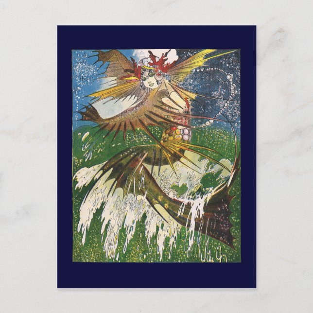 Postal Sirena montando una ola (Anverso)