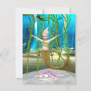 Postal Sirena Pequeña Fantasía Niña, Océano Azul
