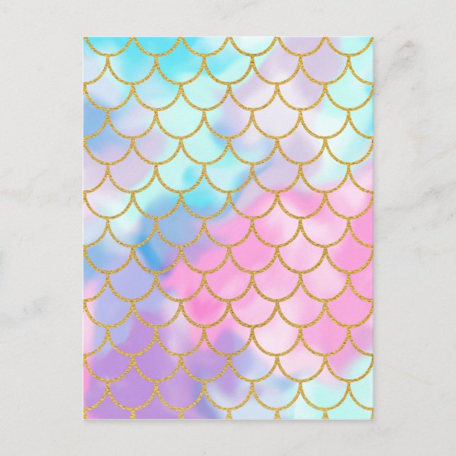 Postal Sirena Purpurina de Oro Girly Pastel Ombre (Anverso)