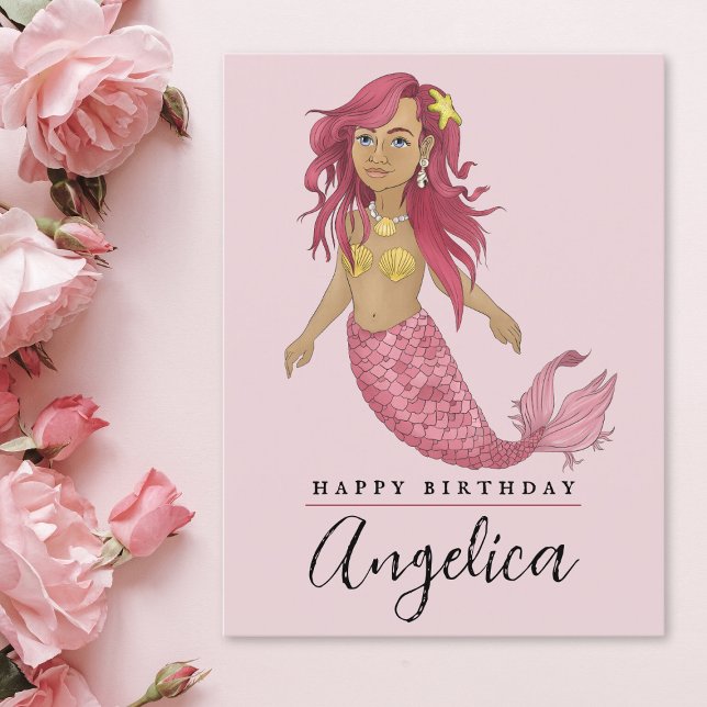 Postal Sirena Rosa Bonita Cumpleaños Nombre Personalizado (Subido por el creador)
