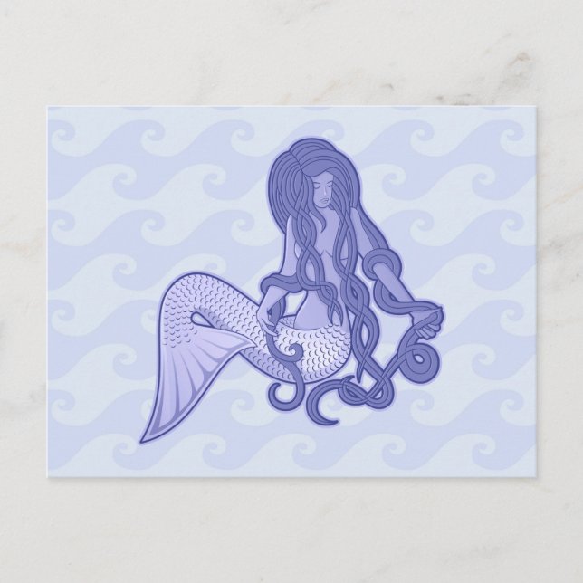 Postal Sirena sentada azul (Anverso)