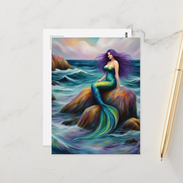 Postal Sirena sentada en una roca (Anverso/Reverso In Situ)
