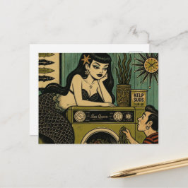 Postal Sirena surrealista de mediados de siglo día de lav