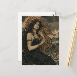 Postal Sirena y caballitos de mar Steampunk