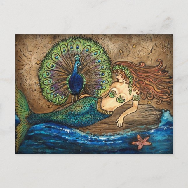 Postal Sirena y pavo real (Anverso)