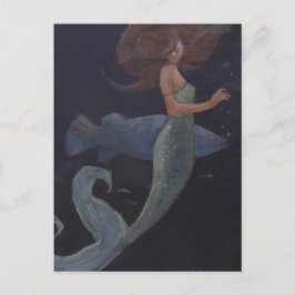 Postal Sirena y peces azules