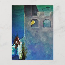 Postal Sirena y peces en el castillo submarino