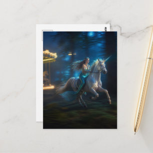 Postal Sirena y Unicornio Escapan del Carrousel